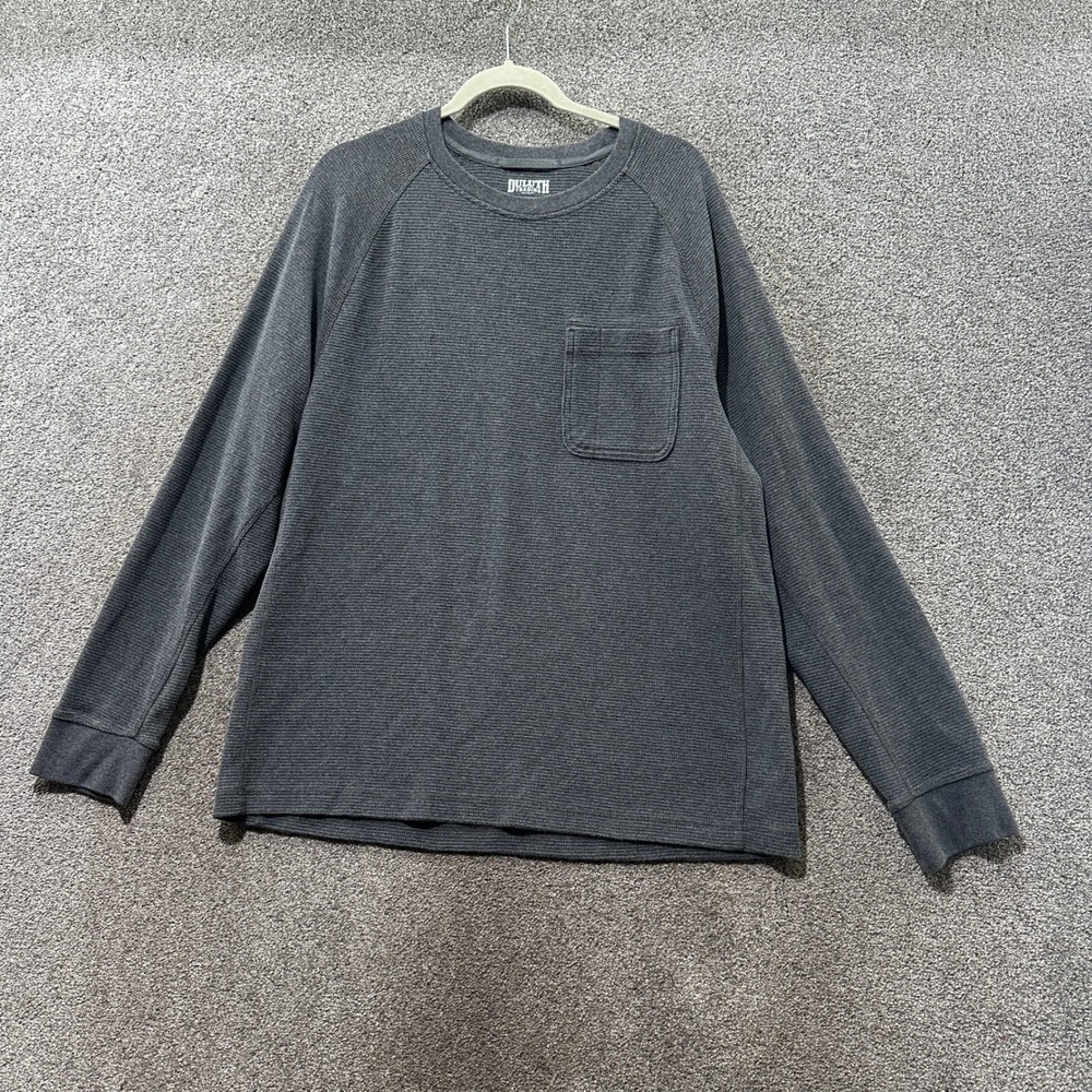 Duluth Trading Mens Gray Waffle Knit Thermal Long Sleeve Pocket Shirt Large